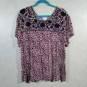 2/$10 04094 Layerz Clothing raspberry & black animal print floral blouse XL